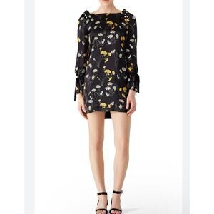 Mother of Pearl Savannah Silk Black and Gold Bishop Sleeve Cocktail Dress 4